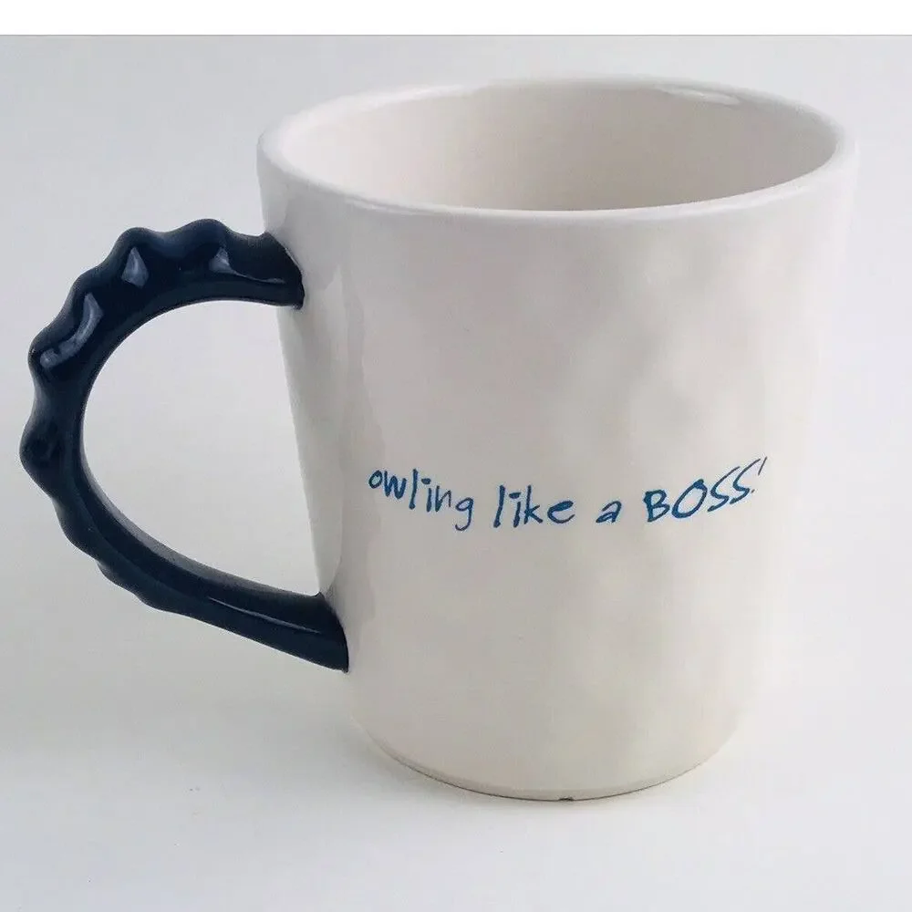 Pier 1 Coffee Mug Owl Owling Like A Boss Blue bow tie glasses Ironstone RARE